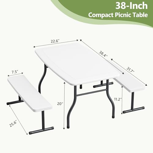Kids Picnic Table with Benches, 38" Outdoor Toddler Table Set for 4 Children, Heavy Duty HDPE Play Table, 300LBS Capacity, Kids patio table and Chairs for Backyard, Park, Garden, Crafting and Indoor