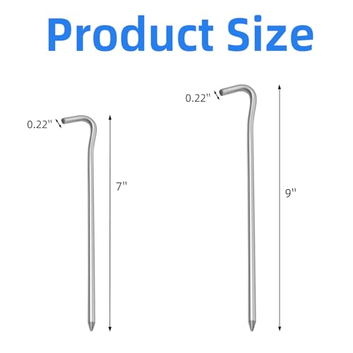 7" Tent Stakes, Heavy Duty Tarp Camping Stakes, Galvanized Metal Pegs for Outdoor Decorations, 40 PCS - size: 7"