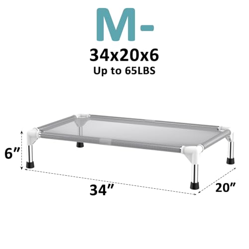 Elevated Dog Bed with Teslin Cooling Fabric - Lightweight Dog Cot for Small/Medium Dogs, Waterproof & Washable Breathable Mesh, Raised Pet Bed for Indoor Outdoor Use, Anti-Slip, Easy to Clean - size: (M-)-Gray