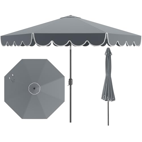Tangkula 10 FT Patio Umbrella, 2-Tiers Scalloped Outdoor Table Market Umbrella with Tilt Adjustment, Crank, 8 Sturdy Ribs for Pool, Deck, Backyard (Gray) - color: Gray, size: 10Ft