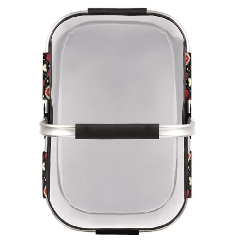 Red Heart Picnic Basket Large Collapsible Market Baskets Portable Reuasble Shopping Bags - color: Multicolor