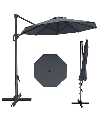 9ft Outdoor Patio Umbrella Heavy Duty 8 Ribs, Waterproof UV Protection Sun Shade with Crank Lift & Push Button Tilt, Outdoor Umbrella for Deck, Pool, Garden, Backyard, Lawn - color: Gray&Round, size: 10FT Roman