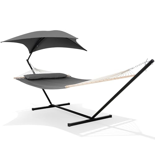 SUNCREAT Hammocks Standing Patio Hammock with Canopy, Portable Hammock with Stand Foldable, Patent Pending, Dark Gray - color: Dark Gray