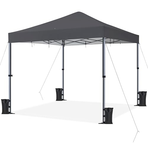 Yaheetech 12x12 Pop Up Canopy Easy Set-up Tent, Portable Outdoor Canopy Instant Tent, Commercial Gazebo with Wheeled Carry Bag & 4 Sandbags for Home, Party & Outdoor Activities, Dark Gray - color: Dark Gray, size: 12x12