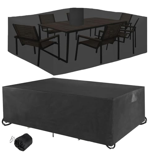 Patio Furniture Covers 108" L x 82" W x 28" H Outdoor Table Furniture Cover Waterproof Rectangle 600D Table and Chair Set Cover for Deck Lawn and Backyard Wind Dust Proof Anti-UV