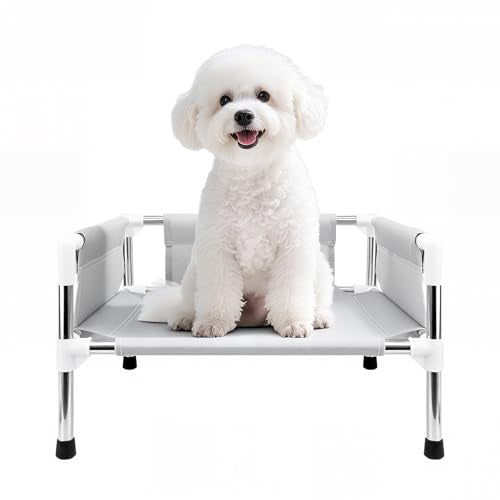 Makerfire Elevated Dog Bed, Raised Dog Sofa Bed for Small Dogs, Detachable Cooling Indoor/Outdoor Pet Cot with Non-Slip Feet, Polyester Cotton (19.5 “L x 19.5 ”W x 11.6 "H) - color: Grey-S (19.5'' L x 19.5'' W x 11.6" H)