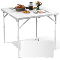 34" Square Folding Table, Plastic Card Table with Carrying Handle, Fold-in-Half Utility Portable Dining Tables Indoor Outdoor for Kitchen, Party, Picnic, Camping, Office, Wedding, White