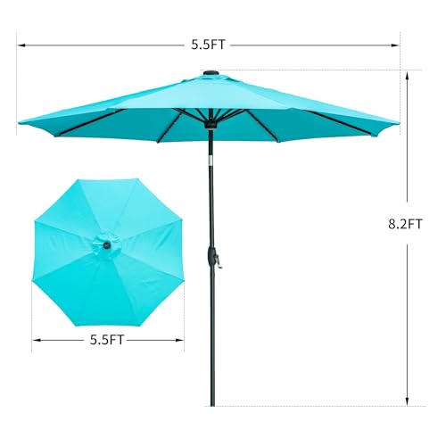 GDY 10Ft Patio Umbrella, Table Umbrella with 40 LED Lights, Outdoor Umbrellas for Patio, with Tilt and Crank, Center Light, for Garden, Deck, Backyard, Pool, and Beach. - color: Blue