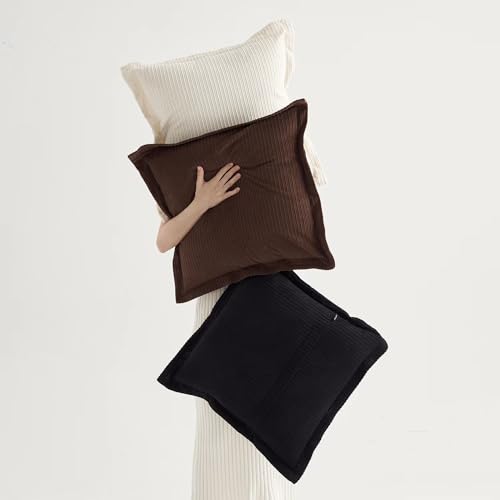 COCO TOP Set of 3 Classic Vintage Decorative Throw Pillow Covers 18x18inch, Striped Corduroy Cute Soft Fluffy Square Cushion Covers for Couch Sofa Car Home Farmhouse Decor(Dark Brown, Black & White) - color: Dark Brown/Black/White, size: 18" x 18" (Pack o