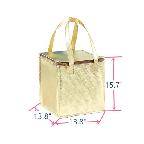 13.8×13.8×15.8" Reusable Insulated Zipper Aluminum Foil Tote Bag Suit for Picnic Cake FruitDrink Refrigeration Also for Delivery of Takeaway Thermal Pizza Insulated Delivery (Laser Gold) - color: Laser GOLD, size: 13.8×13.8×15.8"