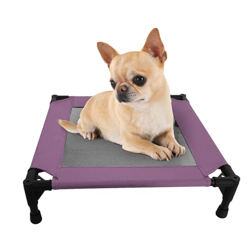 Pozico Elevated Pet Bed with Breathable Mesh for Small Cat and Dog, Raised Cooling Pet Cot for Puppy and Kitty, 18.9x18.9 inch (Purple Bed) - color: Purple Bed