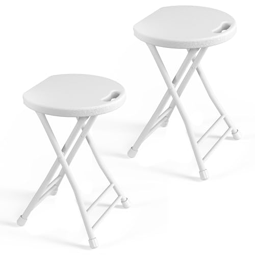 Folding Stool, 18 Inch Foldable Stool with Handle & Steel Frame, Pack of 2 Folding Bar Stools, 440lbs Sturdy Foldable Lightweight Metal Chair for Camping, Indoor and Outdoor, White - color: White, size: Pack of 2