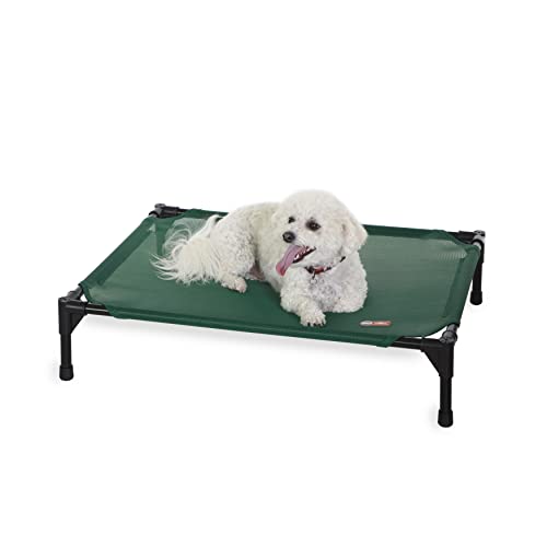 K&H Outdoor Elevated Dog Bed - Cooling Raised Dog Bed for Small & Medium Pets, Breathable Mesh Hammock Design, Indoor/Outdoor Washable Cover, Portable Metal Frame, Green, Medium 32x25in - color: Green Mesh, size: Medium 32"L x 25"W