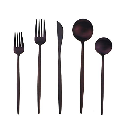 Matte Purple Silverware Set,Gugrida 5-Piece 18/10 Stainless Steel Satin Finish Flatware Set,Kitchen Utensil Set,Tableware Travel Cutlery Set for Camping Office or School Lunch, Dishwasher Safe - color: Purple, size: Service for 1