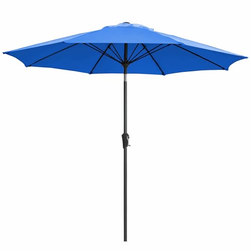JEAREY 9FT Outdoor Patio Umbrella,Market Table Umbrella with 8 Fiberglass Ribs, Pool Umbrella with Tilt and Crank, UV Protection Lightweight & Wind-Resistant for Lawn, Garden, Deck and Backyard, Royal Blue - color: Royal Blue