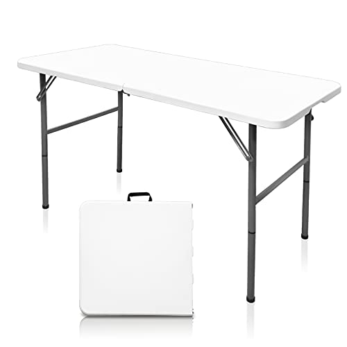 4 FT Folding Table, Plastic Portable Tables for Dining Parties Card Picnic Camping, Granite White - size: 4FT