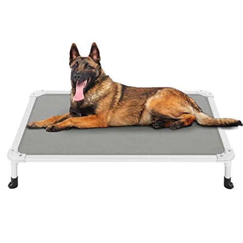 Veehoo Chew Proof Elevated Dog Bed - Cooling Raised Pet Cot - Silver Aluminum Frame and Durable Textilene Mesh Fabric, Unique Designed No-Slip Feet for Indoor or Outdoor Use, Grey, Large, CWC2003 - color: Gray, size: 42.0"L x 30.0"W x 7.0"Th
