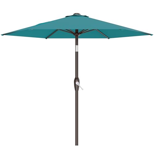 AreShark 7.5FT Patio Umbrella Table Market Umbrella with 6 Sturdy Ribs, Button Tilt/Crank, Heavy-Duty Outdoor Umbrellas for Pool, Deck, Garden and Backyard, Cerulean - color: Cerulean, size: 7.5FT