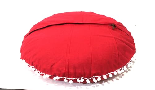 CRAFT KALA Meditation Floor Pillow Cover, Round Large Pillows Cover Seating for Adults, Bohemian Mandala Circle Cushions Cover for Outdoor Fireplace Yoga Living Room (Red, 22" Round) - color: Red, size: 22" x 22" (Pack of 1)
