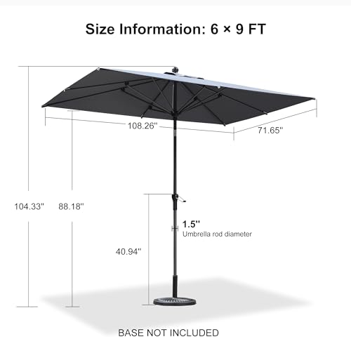PURPLE LEAF 9' x 6' Rectangular Patio Umbrella Outdoor Table Umbrella Aluminum Frame Market Umbrella Sun Umbrella with 8 Sturdy Ribs & Tilt for Garden Deck Lawn & Pool Light Gray - color: Light Gray, size: 6' x 9'