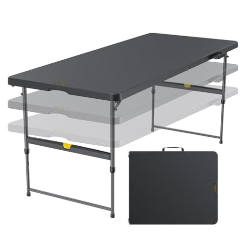 FanttikOutdoor 6ft Folding Table, 3 Heights, One-Handed Height Adjustment, Gravity Lock, Carry Handle, Indoor Outdoor Heavy Duty Fold-in-Half Portable Utility Table, Party, Black Zeta X6 Pro - color: Black