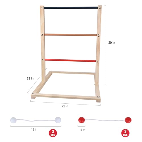 GOTHINK Wooden Ladder Toss Game Set - Finished Wood Toss Set with Ladder Ball Bolos - Indoor & Outdoor Game for Kids & Adults - color: Wooden Ladder Toss