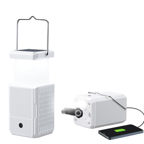 2 Pack Camping Lantern Rechargeable, Hand Crank & Solar Camping Lights with USB Output, Tent Lights for Camping, Portable Camp Lamp, Camping Hurricane Home Power Failure Essentials (White, 2 Pack)