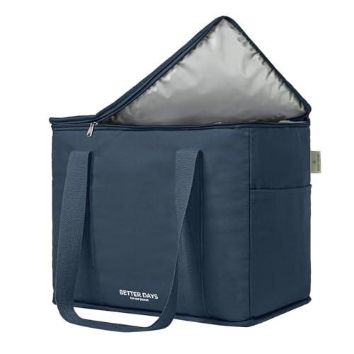 Nook Theory Reusable Insulated Grocery Bag - Leak Proof, X Large Cooler Bag - Insulated Shopping Bags for Groceries - Travel Cooler Bag for Frozen and Hot Food with Zippered Top (Deep Blue) - color: Deep Blue