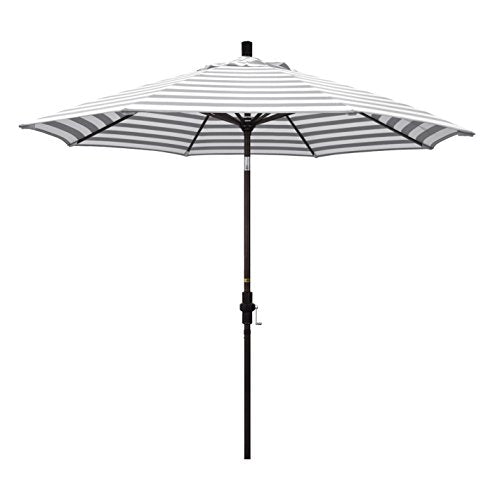 California Umbrella 9' Round Aluminum Patio Umbrella, Crank Lift, Collar Tilt, Bronze Pole, Gray/White Stripe - color: Gray/White