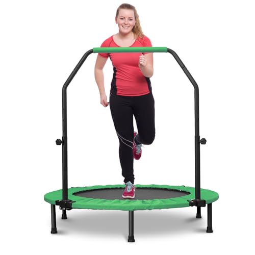 HYD-Parts 40" 48" Mini Trampoline for Adults and Kids Exercise Rebounder with Adjustable Bar Fitness Trampoline Indoor Max Load 330 440lbs - color: Green-40in