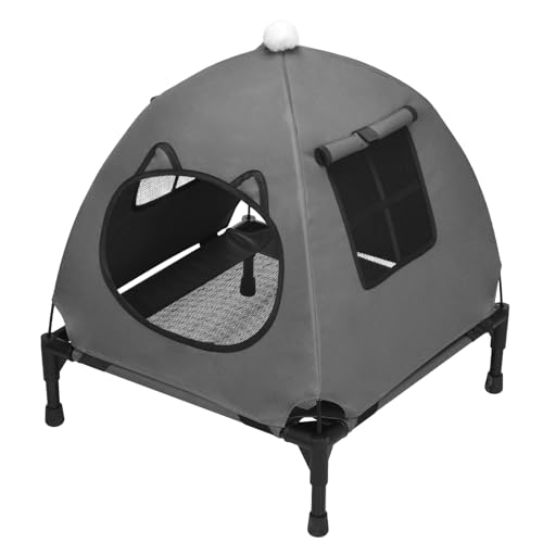 Pozico Elevated Pet Bed with Breathable Mesh for Small Cat and Dog, Raised Cooling Pet Cot for Puppy and Kitty, 18.9x18.9 inch (Dark Gray Bed with Canopy) - color: Dark Gray Bed with Canopy