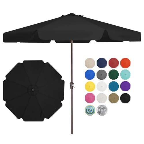 JEAREY 9 FT Patio Umbrella Outdoor, Table Umbrellas Market Umbrella w/Push Button Tilt/Crank, 8 Sturdy Ribs(black) - color: black
