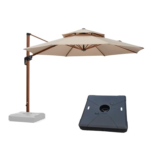 PURPLE LEAF Cantilever Umbrella with Base Outdoor Round Umbrellas Large Cantilever Umbrella Windproof Offset Heavy Duty Sun Umbrellas for Garden Deck Pool Patio, 11ft Beige - color: Beige, size: 11 Feet, style: Base Included