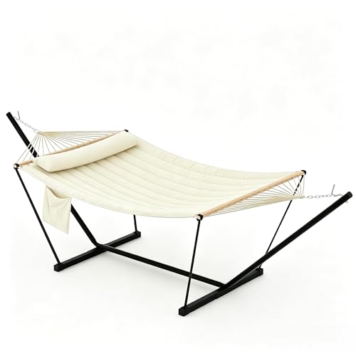 Garvee Garvee Iron T-Shaped Hammock Stand with Flat Wooden Frame Hammock - color: Off White, size: Straight Rod Shaped