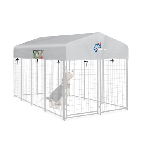 SIRUITON 4.2x4FT Outdoor Dog Kennel Replacement Cover, Heavy Duty 600D Oxford Fabric with Sun/Rain Dog Play Pen Top Covers Sun Shade Specialized,Snowproof,Sun( Cover Only) - color: Silver, size: 4.2x4FT