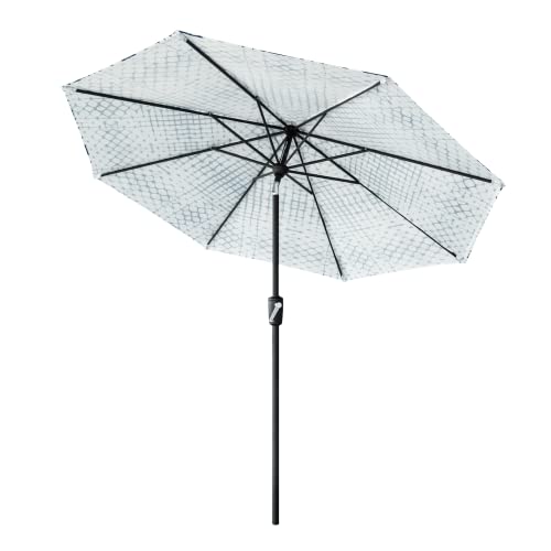 Tempera 9ft Striped Patio Umbrellas Outdoor Table Market Umbrellas with 2-year Nonfading Canopy, 8 Sturdy Ribs, Auto Tilt & Crank, Easy to set - color: Blue White Grid, size: 9 FT
