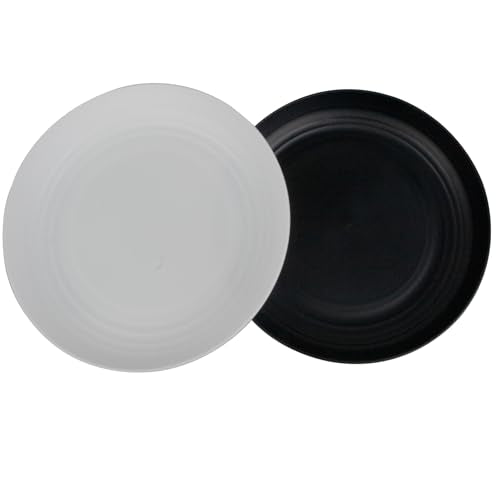 Wheat Straw Plates Set of 2, 9 Inch Unbreakable Dinner Plates, Reusable Plate for Camping,Picninc,Family Dinner, Dishwasher & Microwave safe (Black and White) - color: Black,White