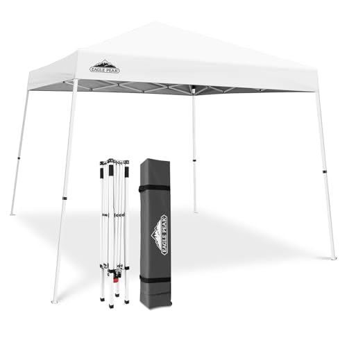 EAGLE PEAK 10x10 Slant Leg Pop-up Canopy Tent Easy One Person Setup Instant Outdoor Beach Canopy Folding Portable Sports Shelter 10x10 Base 8x8 Top (White) - color: White, size: 10x10
