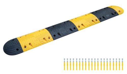 Pittman 8 ft XPT Eco Speed Bump Kit with Cable Channel, Heavy Duty Plastic-Rubber Reflective Black/Yellow Modular 96" Traffic Hump for Asphalt, Concrete, Includes Mounting Hardware - 20 Bolts (755673) - size: 8'