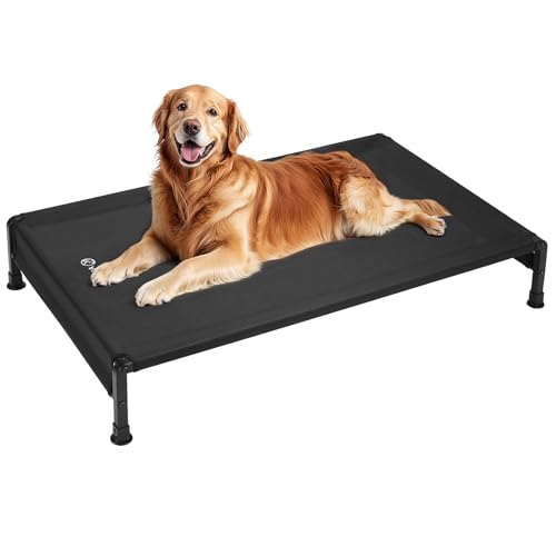 Veehoo Cooling Outdoor Dog Bed, Heavy Duty Elevated Pet Bed with Washable & Breathable Teslin Mesh, Non-Slip Silicon Feet, Dog Cot Bed with Support Hem, 47" x 29", Black, CWC2433 - color: Black - Hem, size: 47.0"l X 29.0"w X 8.0"th