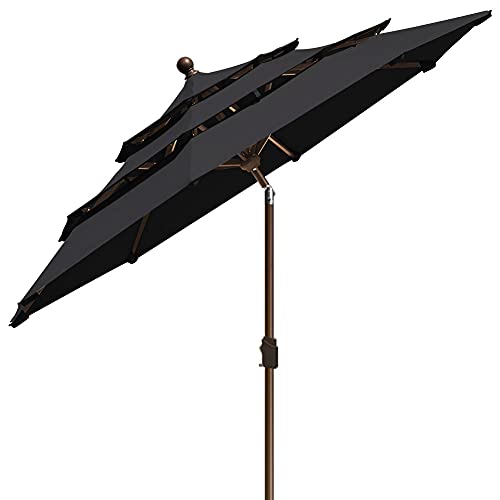 EliteShade USA 10-Year-Non-Fading 9ft 3-Tier Market Patio Umbrella, Commercial Grade Outdoor Table Umbrella with Crank Open, Windproof & UPF 50+ UV Protection, Heavy Duty Ventilation for Garden, Deck, Pool, Backyard, Beach & Bistro, Black - color: Black,