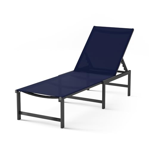 Chaise Lounge Chair Outdoor,Aluminum Patio Lounge Chairs,Lounge Chairs with 5 Adjustable Backrest for Outside Beach Lawn and Backyard，NavyBlue - color: Navyblue, size: 1 Chair