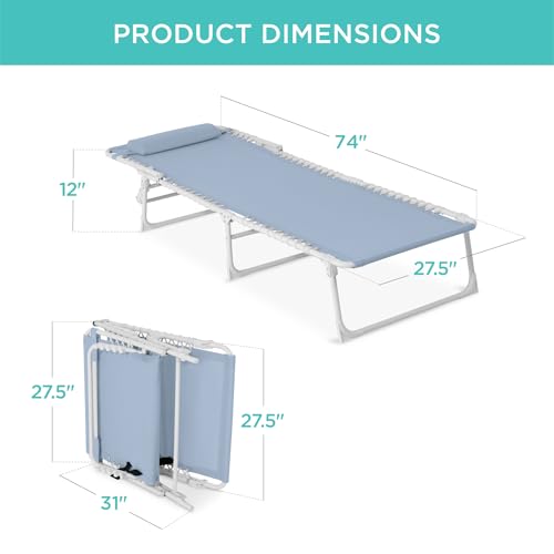 Best Choice Products Patio Chaise Lounge Chair, Portable Outdoor Folding Recliner for Lawn, w/ 8 Positions, Handles, 300lb Capacity - French Blue/White - color: French Blue/White