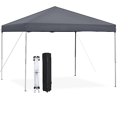 JupiterForce 10 x 10 Pop Up Canopy Tent Easy Set-up, Height Adjustable Outdoor Canopy Patio Waterproof Sun Shade Shelter Instant Canopy with Wheeled Carry Bag, Ropes - color: Gray