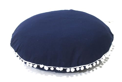 CRAFT KALA Meditation Floor Pillow Cover, Round Large Pillows Cover Seating for Adults, Bohemian Mandala Circle Cushions Cover for Outdoor Fireplace Yoga Living Room (Blue, 32" Round)