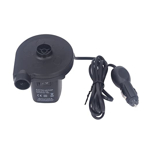 Jeanoko Electric Portable Inflator Deflator Pump with Low Noise 75W Power for Car Inflatable Bed, Boat, Sofa, 3 Nozzle Black