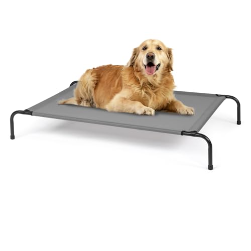 Elevated Dog Bed Cot,Portable Indoor & Outdoor Pet Hammock with Metal Frame & Breathable Mesh,No-Slip Feet,Cooling Raised Pet Bed for Large Dogs, (Light Grey, Medium) - color: Light Grey, size: Medium