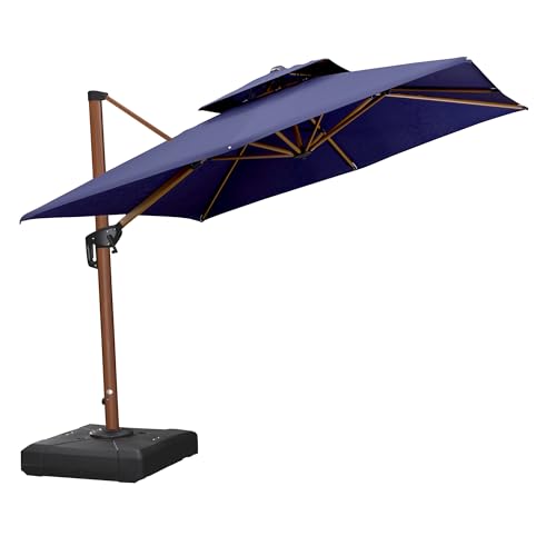 PURPLE LEAF 9ft Patio Umbrella Outdoor Square Umbrellas Large Cantilever Umbrella Windproof Offset Umbrellas Heavy Duty Sun Umbrella for Garden Deck Pool Patio, Navy Blue - color: Navy Blue, size: 9'X9', style: Umbrella