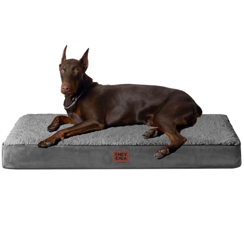 EHEYCIGA Orthopedic XXL Dog Beds for Jumbo Dogs with Removable Washable Cover for Crate, Grey, 47x29 - color: Grey, size: 47*29*3.5 inches