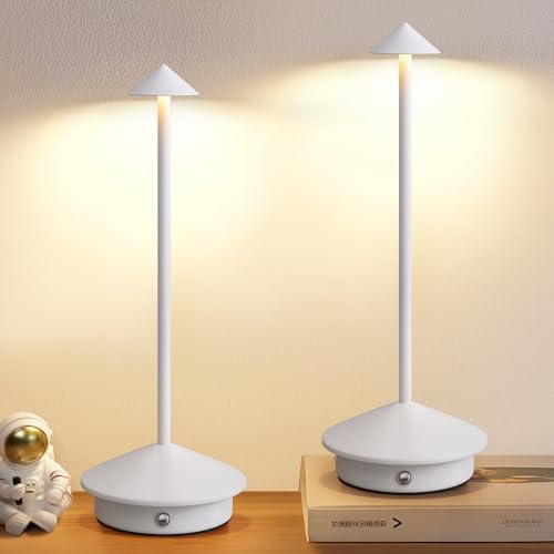 Modern Cordless Table Lamp Set of 2, Portable LED Desk Lamps, 5000mAh Rechargeable Battery Operated Lighting for Bedroom Dining Room Restaurant Coffee Shop Camping Night Light (White) - color: White (2 Pack)